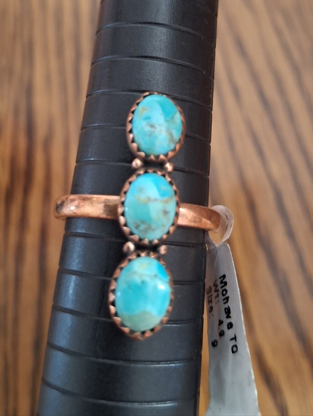 Turquoise 3 Natural Stone Ring Copper Hardware Size 9